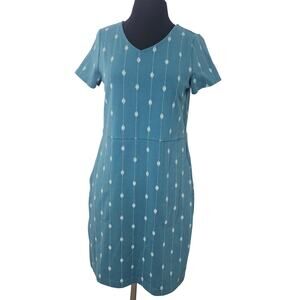 Duluth casual dress v neck pockets green white sz XS